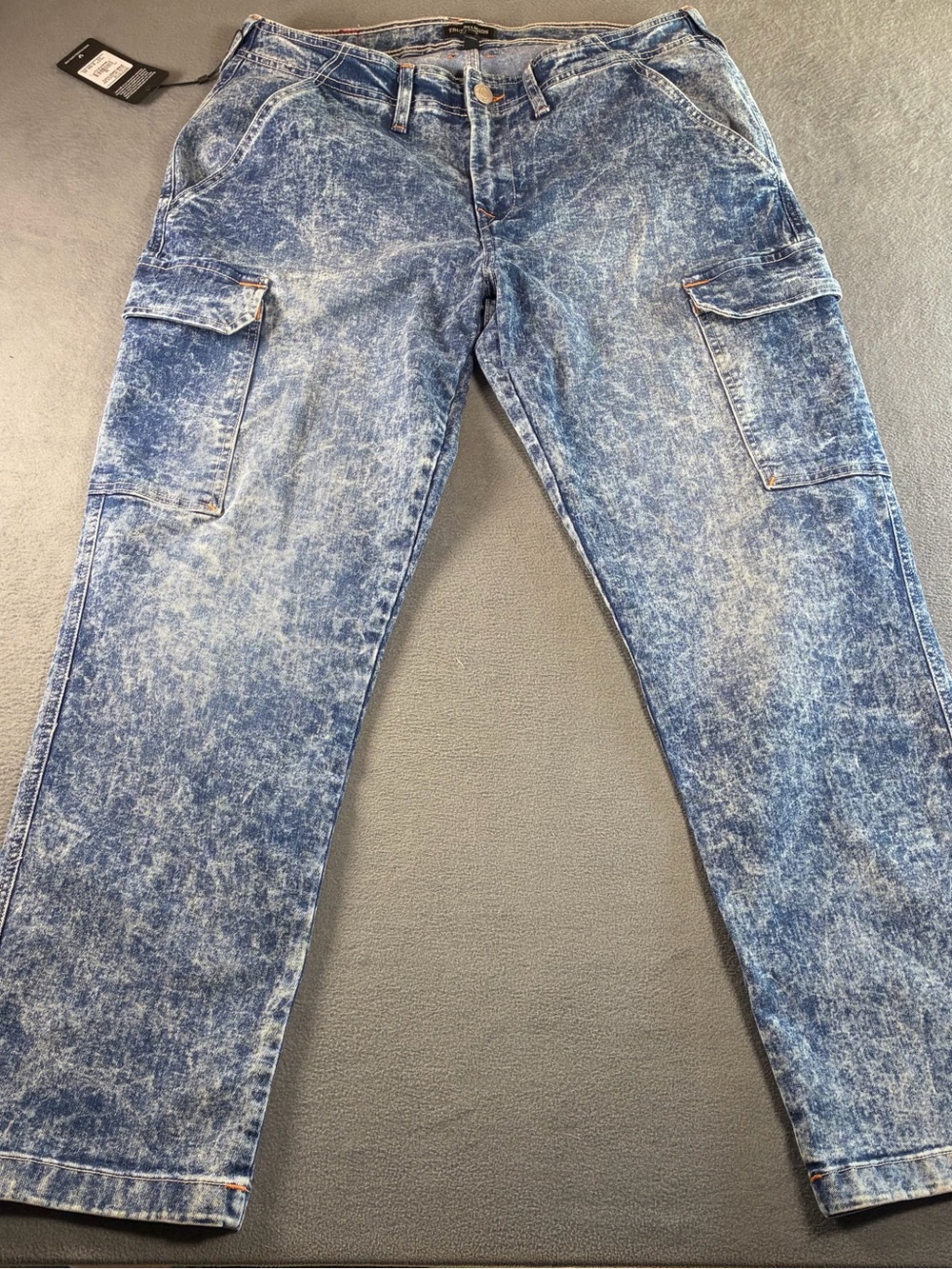 True Religion Men's Washed Blue Cargo Relaxed Jeans